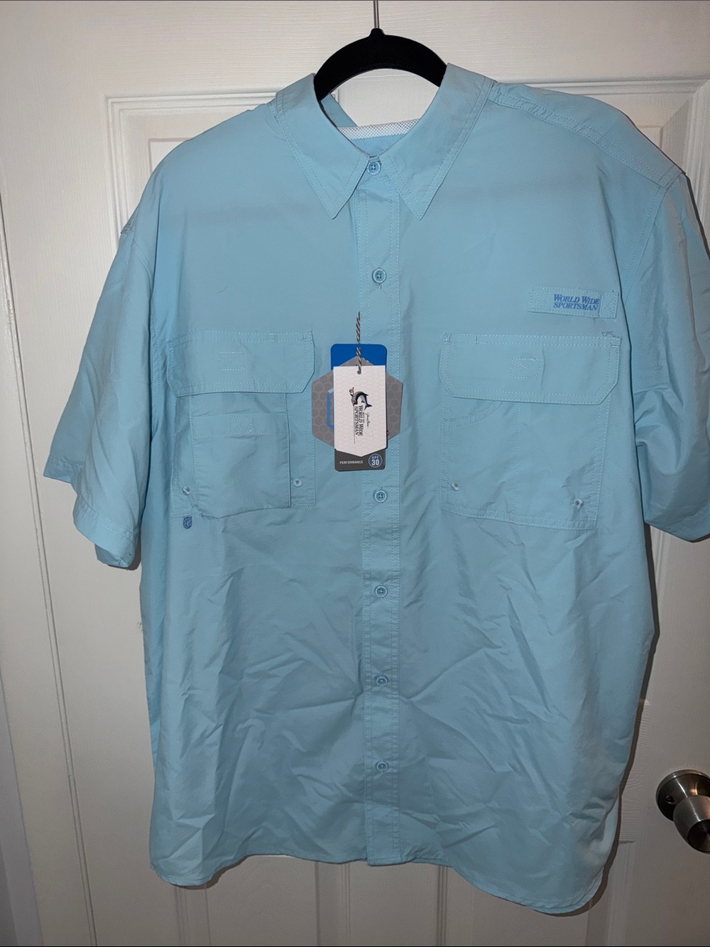 Columbia Light Blue Short-Sleeve Fishing Button-Down Shirt